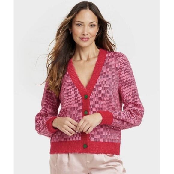 33 Degrees Christmas Cardigan Knit Sweater Plus Size 3XL Red Boxy Sparkle Button - Picture 10 of 10